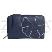 Branco - Leder Damen Geldbörse Portemonnaie - Blau mit Blumen